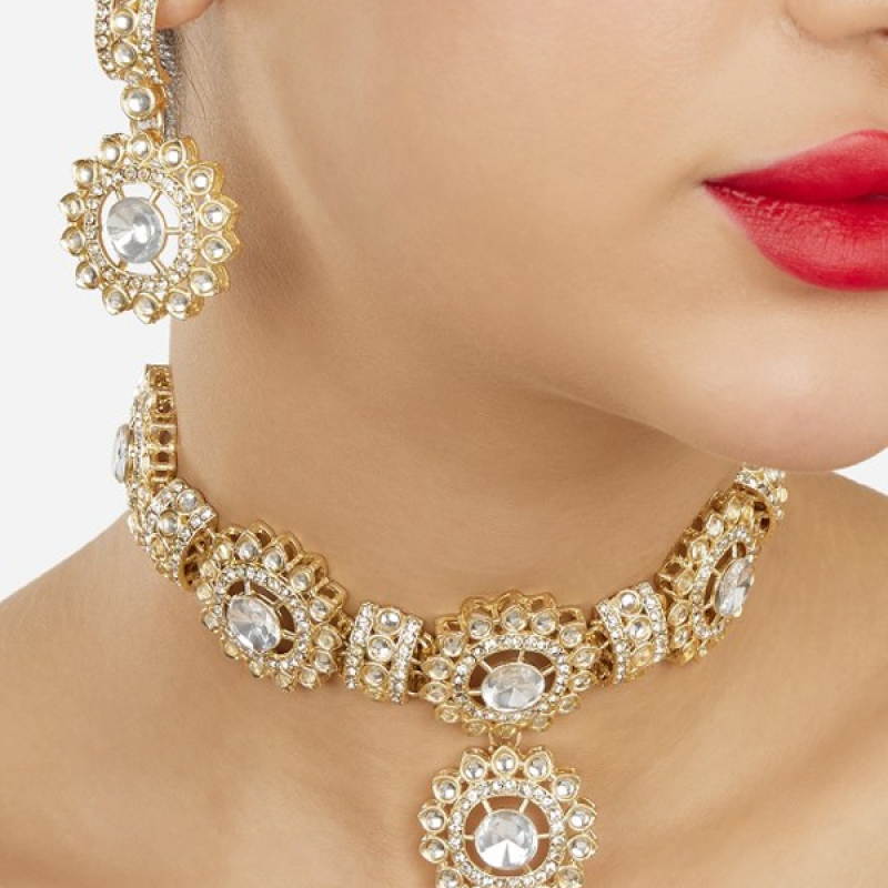Gold-Plated Stones Studded Jewellery Set