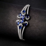 "Silver-Plated Diamond Studded Bangle-Style Bracelet "